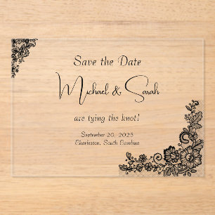 Modern Elegant Black Lace Save the Date Card Acrylic Invitations