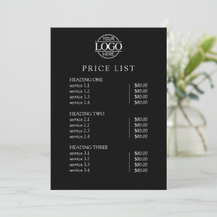 Modern Elegant Black Logo Service Menu Price List