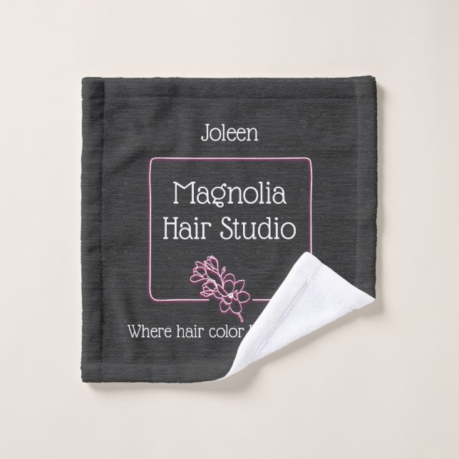 Modern Elegant Black Magnolia Logo Hair Studio Bath Towel Set (Wash Cloth)