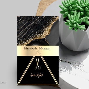 Modern Elegant Black Marble Gold Sequins,Scissors Business Card
