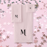 Modern Elegant Black Monogram Initial Pastel Pink Bath Towel Set<br><div class="desc">Create your own custom, personalized, modern, minimalist, cool, stylish, elegant black calligraphy typography script font monogrammed initial on luxe light pastel pink colour background, trendy, machine washable, bath towel set that includes 30" x 60" bath towel, 16" x 28" hand towel and 13" x 13" washcloth. To customize, simply type...</div>