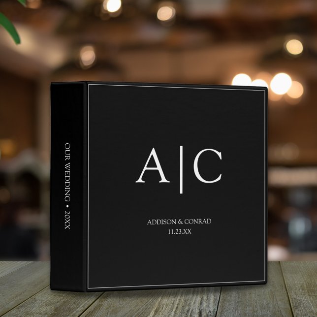  Modern Elegant Black Monogram Wedding Binder (Creator Uploaded)