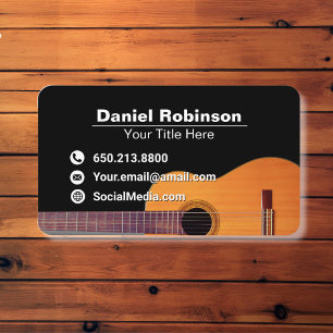 Modern Elegant Black Music Guitar Business Card