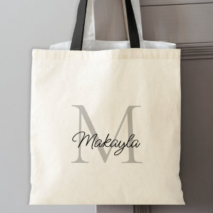 Modern Elegant Black Personalized Monogram Tote Bag