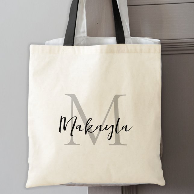 Modern Elegant Black Personalized Monogram Tote Bag (Creator Uploaded)