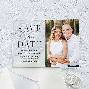 Modern Elegant Black Photo Save the Date Acrylic Invitations