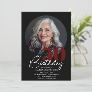 Modern Elegant Black Red 50th Birthday Party  Invitation