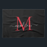 Modern Elegant Black Red Burgundy Monogram Script Kitchen Towel<br><div class="desc">Modern Elegant Black Burgundy Maroon Red Monogram Script Name Kitchen Towel</div>