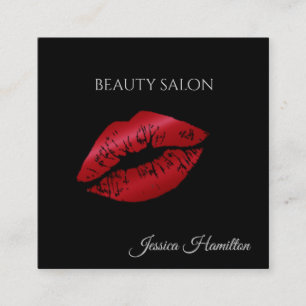 Modern elegant  black red lips square business card
