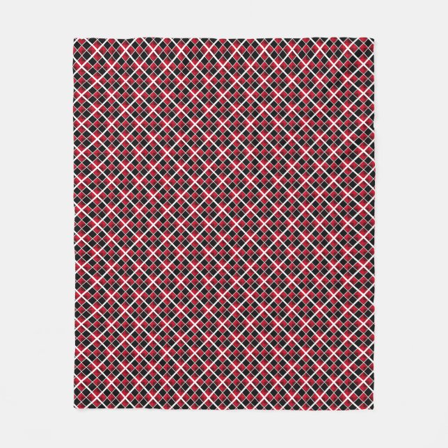 Modern elegant black red white chequered fleece blanket (Front)