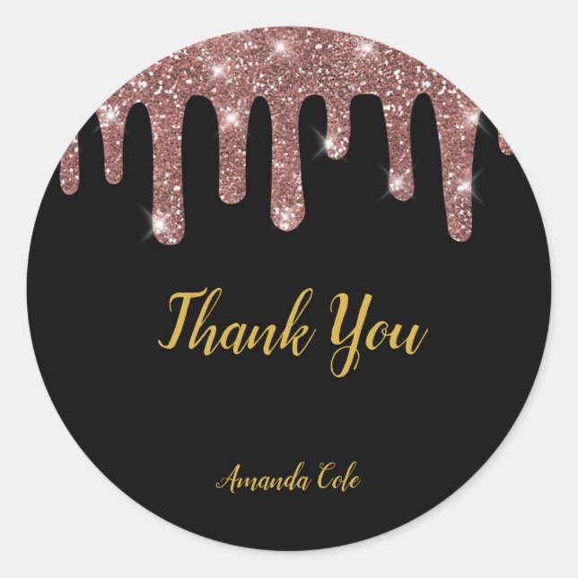 Modern Elegant Black Rose Gold Personalized Classic Round Sticker (Front)