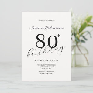 Modern Elegant Black Script Eightieth Birthday  Invitation