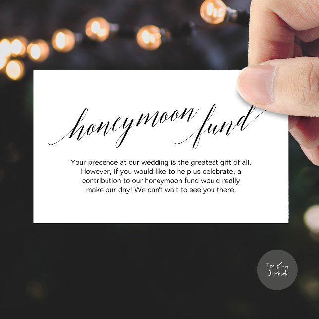 Modern Elegant Black Script Honeymoon Fund Wish Enclosure Card (Modern Elegant Black Script Honeymoon Fund Wish Enclosure Card in Black and White)