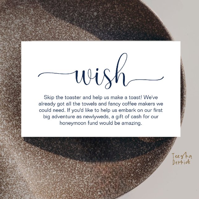 Modern Elegant Black Script Honeymoon Wish Fund Enclosure Card (Modern Elegant Black Script Honeymoon Wish Fund Enclosure Card in Navy Blue)