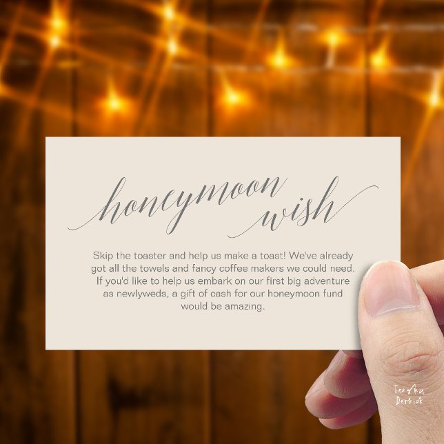 Modern Elegant Black Script Honeymoon Wish Fund Enclosure Card (Modern Elegant Black Script Honeymoon Fund Wish Enclosure Card in dark grey cream)