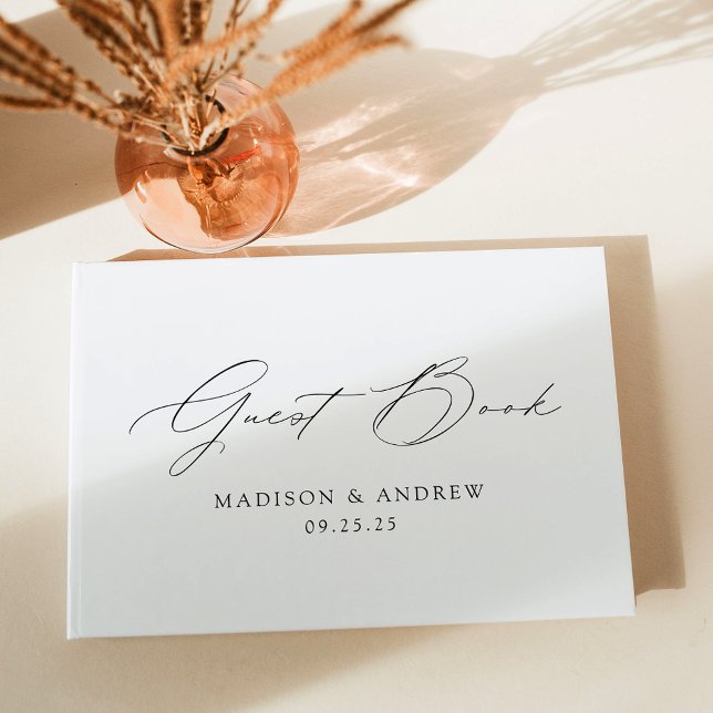 Modern Elegant Black Script Photo Wedding Guest Book (Creator Uploaded)