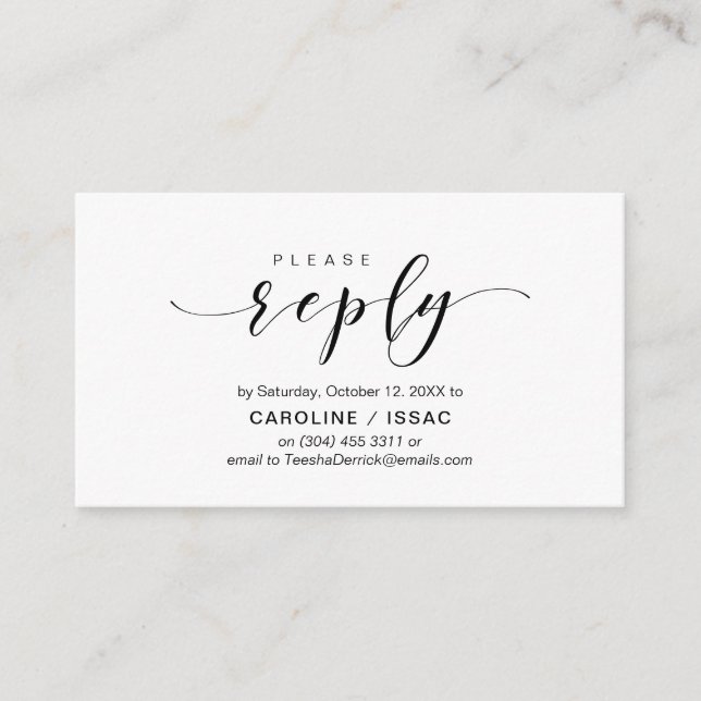 Modern Elegant, Black Script, RSVP respond Enclosure Card (Front)