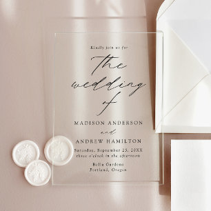 Modern Elegant Black Script Wedding Acrylic Invitations