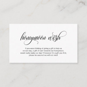 Modern elegant Black script Wedding Honeymoon Wish Enclosure Card