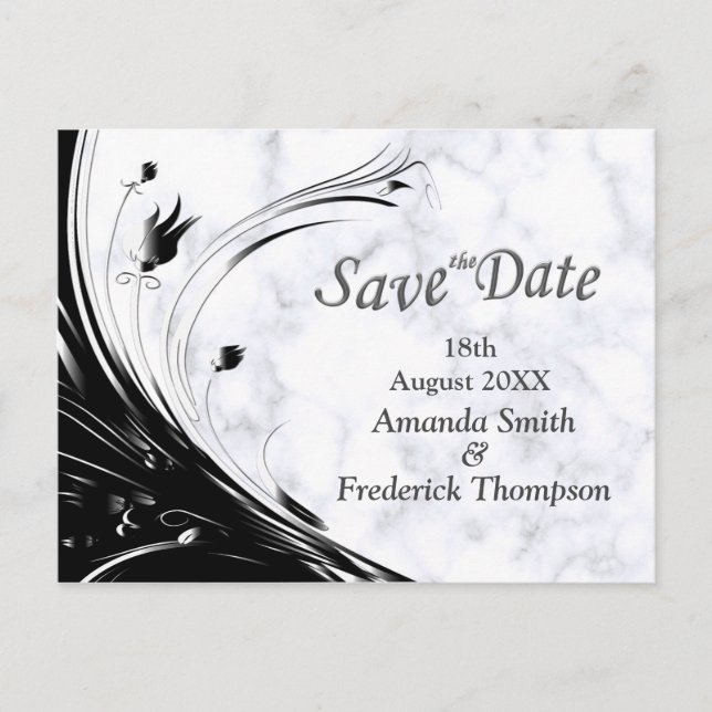 Modern Elegant Black Silhouette on White Marble Announcement Postcard (Front)