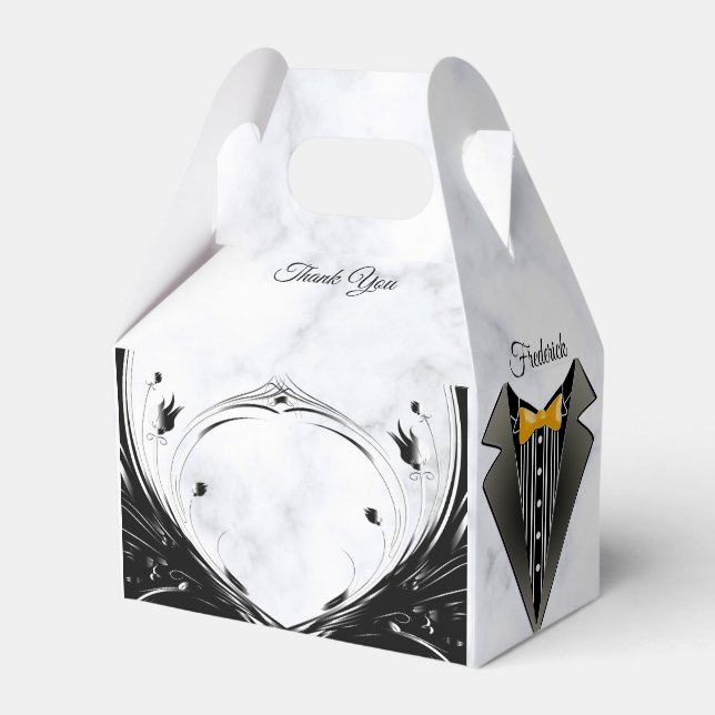Modern Elegant Black Silhouette on White Marble Favor Box (Front Side)