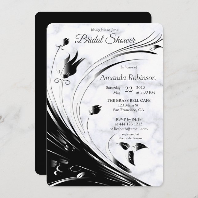 Modern Elegant Black Silhouette on White Marble Invitation (Front/Back)