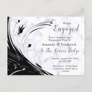 Modern Elegant Black Silhouette on White Marble Invitation Postcard