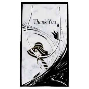 Modern Elegant Black Silhouette on White Marble Small Gift Bag