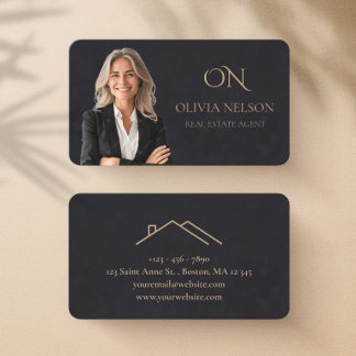 Modern Elegant Black Subtle Texture Realtor Photo Business Card