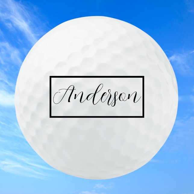Modern Elegant Black Typography Monogram on Golf Balls (Customizable Family Name Monogram Elegant Script Golf Ball)
