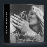 Modern Elegant Black Wedding Photo Album Binder<br><div class="desc">Modern wedding binder featuring your favourite photo with "our wedding" in a thin white handwriting script overlay. Below are your names, and wedding details. The spine and back are black and you may add any text you like to the spine. A simple yet elegant design that makes your picture the...</div>