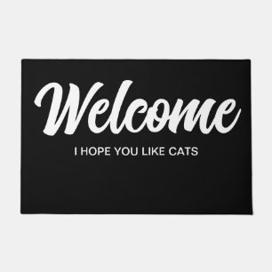 Modern elegant Black Welcome I Hope You Like Cats Doormat