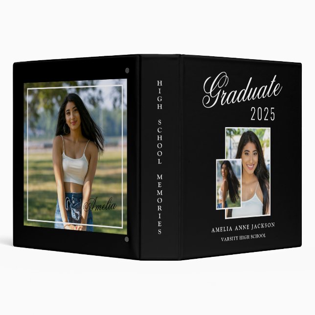 Modern Elegant Black & White 2025 Graduate Photo  Binder (Background)