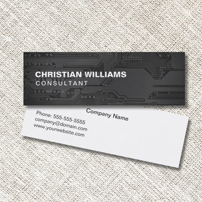 Modern Elegant Black White CircuitBoard Consultant Mini Business Card (Creator Uploaded)
