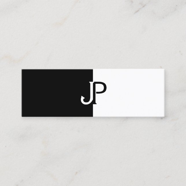 Modern Elegant Black White Design Monogrammed Mini Business Card (Front)