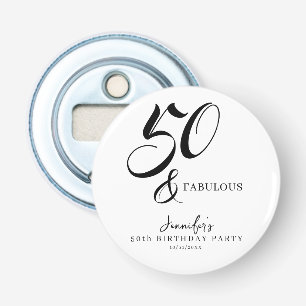 Modern Elegant Black White Fifty Fabulous Birthday Bottle Opener