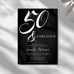Modern Elegant Black White Fifty Fabulous Birthday Invitation Postcard