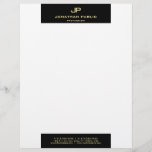 Modern Elegant Black White Gold Monogram Simple Letterhead<br><div class="desc">Modern Elegant Black White Gold Monogram Simple Template Letterhead.</div>