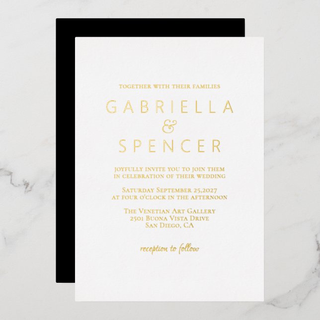 Modern Elegant Black White Gold Wedding  (Front/Back)