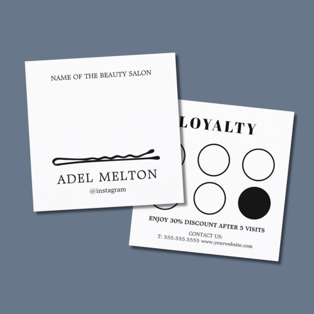 Modern Elegant Black White Hair Pins Salon Loyalty Card (Creator Uploaded)