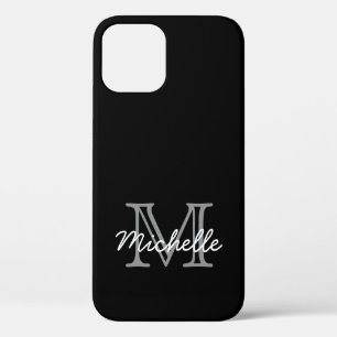 Modern Elegant Black White Handwritten Monogrammed iPhone 12 Case