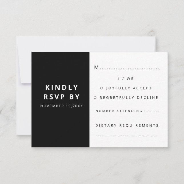 Modern Elegant Black & White Minimaliist  RSVP Card (Front)