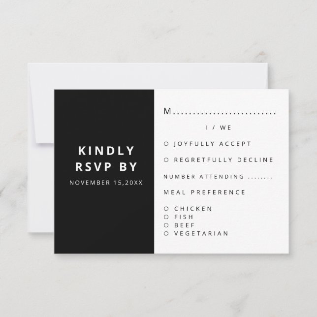 Modern Elegant Black & White Minimaliist  RSVP Card (Front)