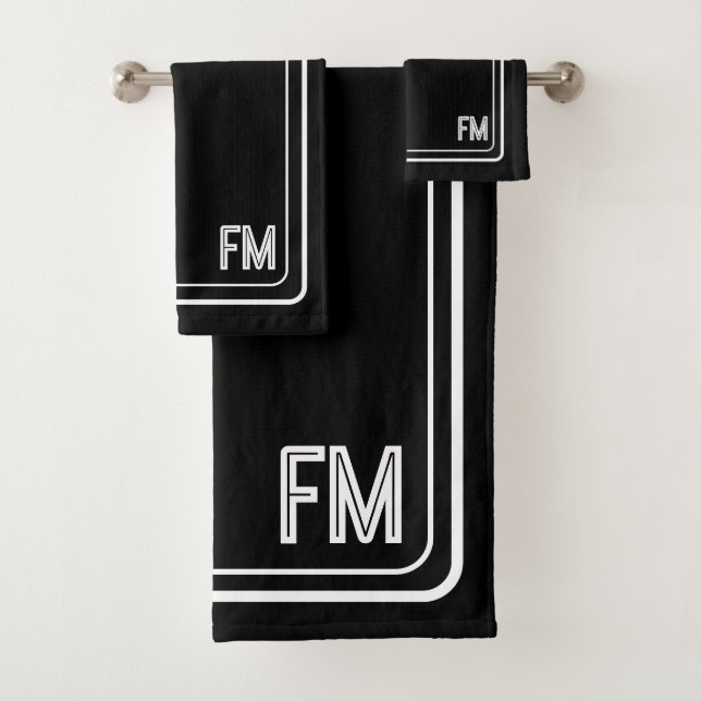 Modern Elegant Black & White Monogram Bath Towel (Insitu)