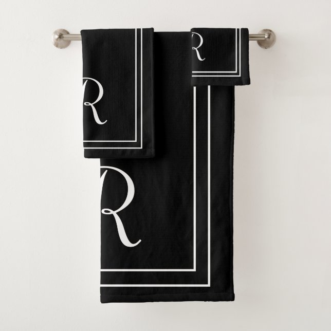 Modern Elegant Black & White Monogram Bath Towel Set (Insitu)