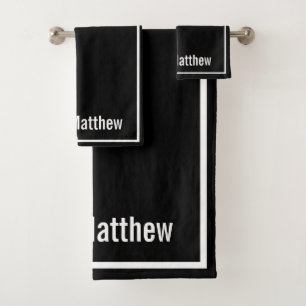 Modern Elegant Black &white Monogram  Bath Towel Set