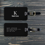 Modern elegant black white monogram name stylish luggage tag<br><div class="desc">Man monogram and name create your own luggage tag template in simple black and white. Easy to personalize on both sides! You can change background and text colours by selecting customize option. It can be a special gift for a boyfriend, husband, son, dad, groom, best man for a birthday, wedding,...</div>