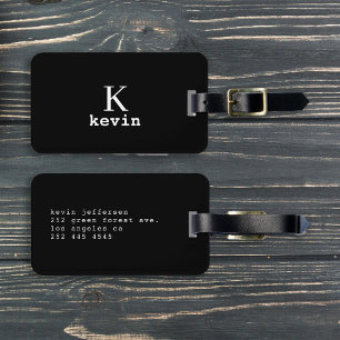 Modern elegant black white monogram name stylish luggage tag