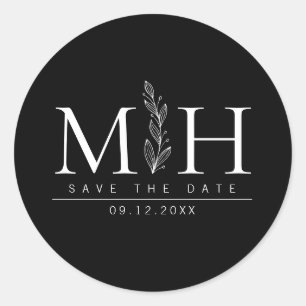 Modern Elegant Black & White Monogram Wedding  Classic Round Sticker