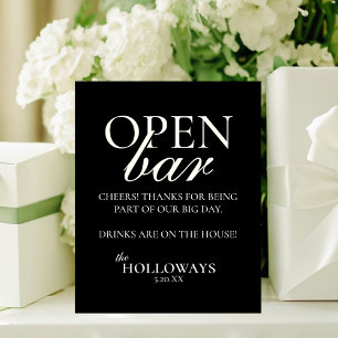 Modern Elegant Black & White Open Bar Wedding Pedestal Sign